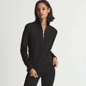 Reiss Black Ernie Half Zip Technical Jersey Jumper women's small sporty workout